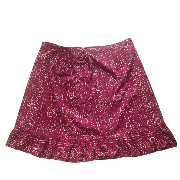 Boho Chic Burgundy Sequin Ruffle Hem Midi Skirt Plus Size 3X Festival Vacation - Picture 5 of 6